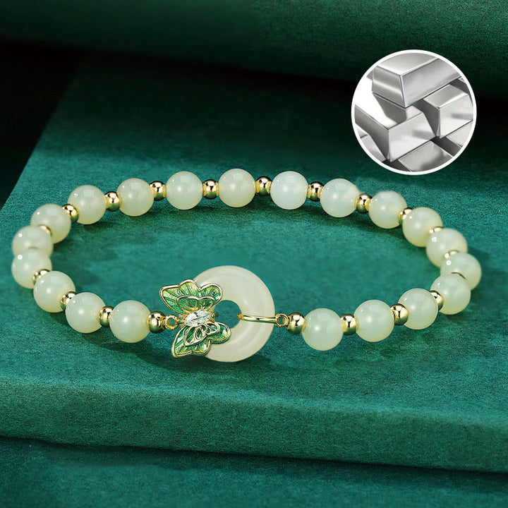 Buddha Stones 925 Sterling Silver Hetian Jade naturale Peace Buckle Butterfly Zircone Luck Bracciale Collana Pendente - image 2