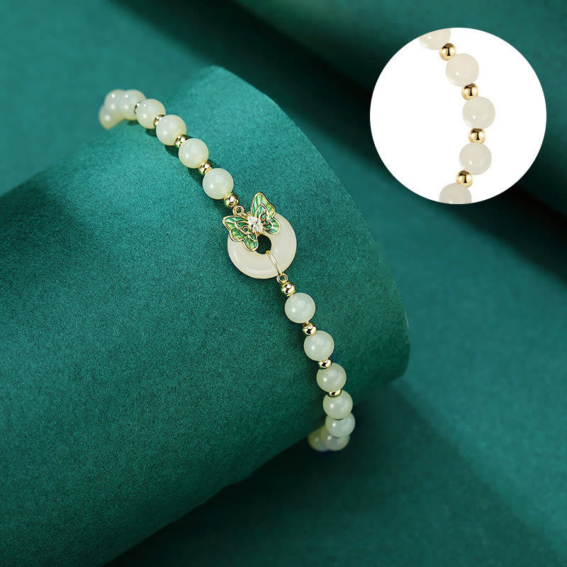 Buddha Stones 925 Sterling Silver Hetian Jade naturale Peace Buckle Butterfly Zircone Luck Bracciale Collana Pendente - image 3