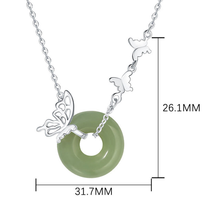 Buddha Stones 925 Sterling Silver Natural Hetian Jade Peace Buckle Butterfly Luck Prosperity Bracciale Collana Pendente - image 4