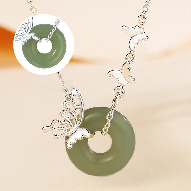 Buddha Stones 925 Sterling Silver Natural Hetian Jade Peace Buckle Butterfly Luck Prosperity Bracciale Collana Pendente - image 2