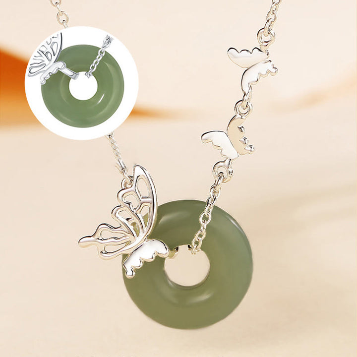 Buddha Stones 925 Sterling Silver Natural Hetian Jade Peace Buckle Butterfly Luck Prosperity Bracciale Collana Pendente - image 2