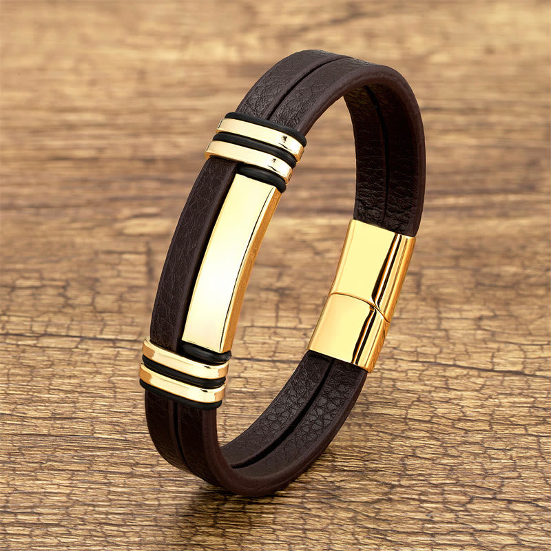 Bracciale Buddha Stones in pelle marrone con fibbia in acciaio al titanio