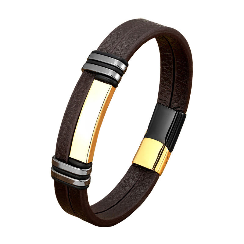 Bracciale Buddha Stones in pelle marrone con fibbia in acciaio al titanio