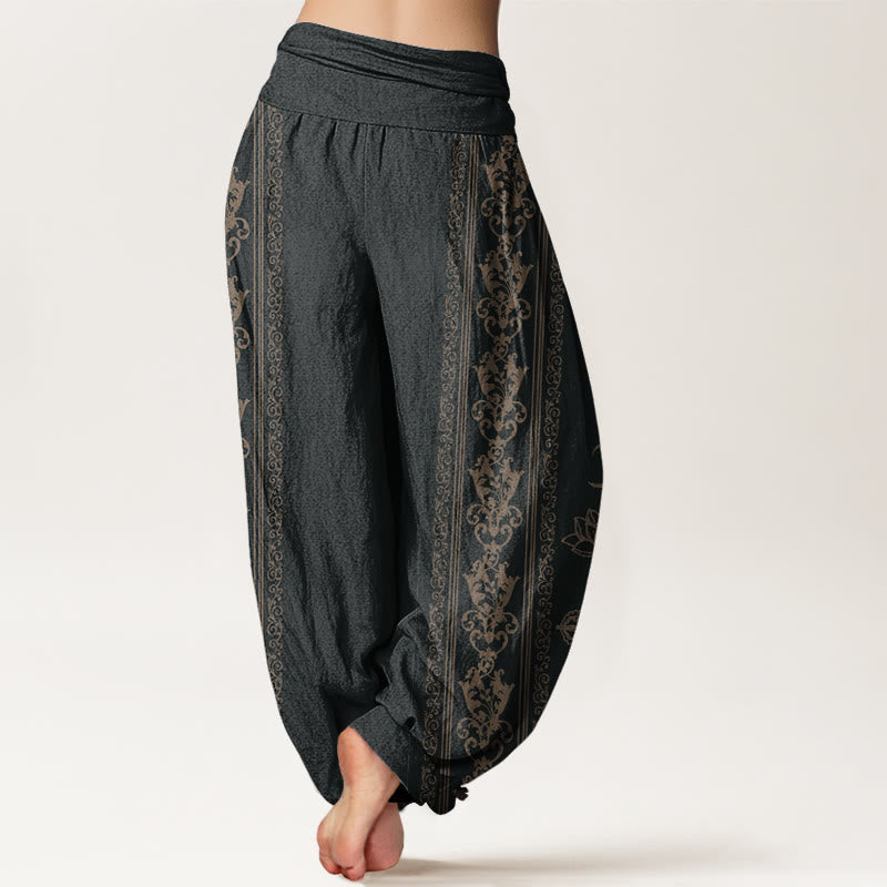 Pantaloni harem da donna con elastico in vita, motivo Buddha Stones Cotton Lotus Flowers Double Dorje Vajra Namaste Om - image 1