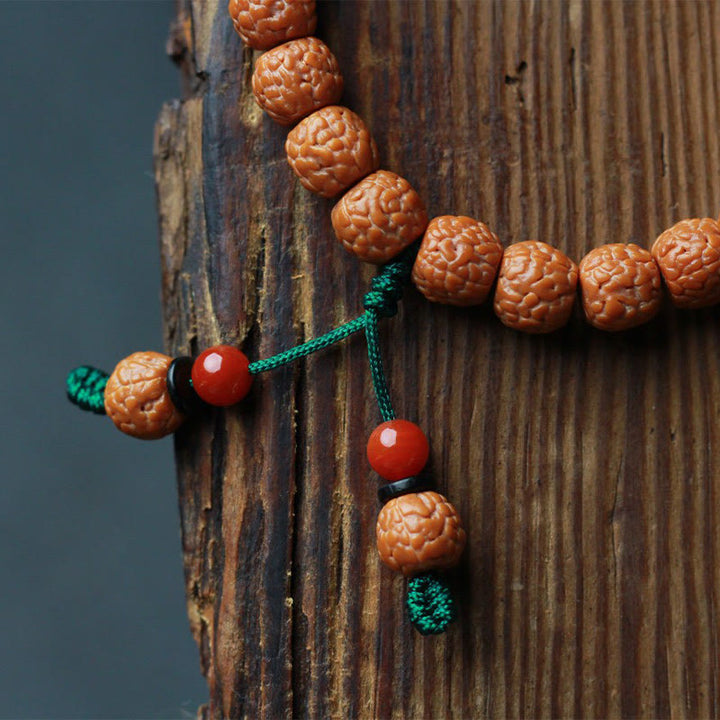 Braccialetto della ricchezza in agata di semi di Bodhi e rudraksha tibetano di Buddha Stones