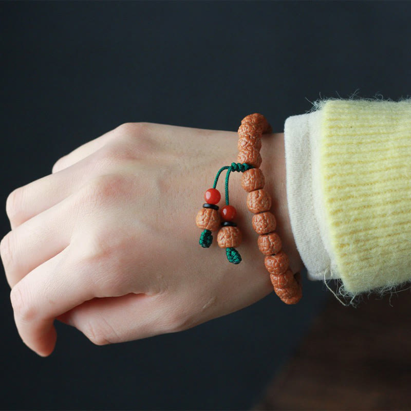 Braccialetto della ricchezza in agata di semi di Bodhi e rudraksha tibetano di Buddha Stones