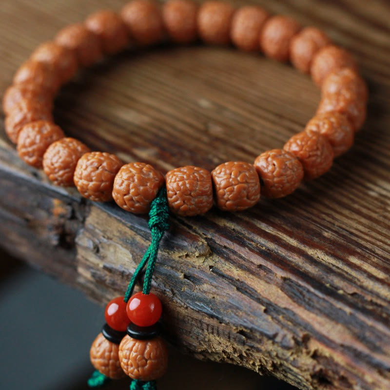 Braccialetto della ricchezza in agata di semi di Bodhi e rudraksha tibetano di Buddha Stones