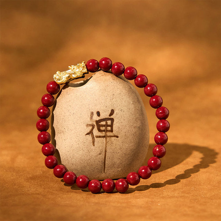 Braccialetto di benedizione Pixiu con perline di cinabro naturale Buddha Stones
