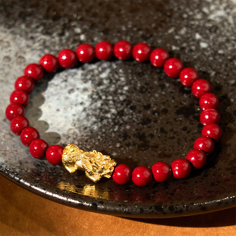 Braccialetto di benedizione Pixiu con perline di cinabro naturale Buddha Stones