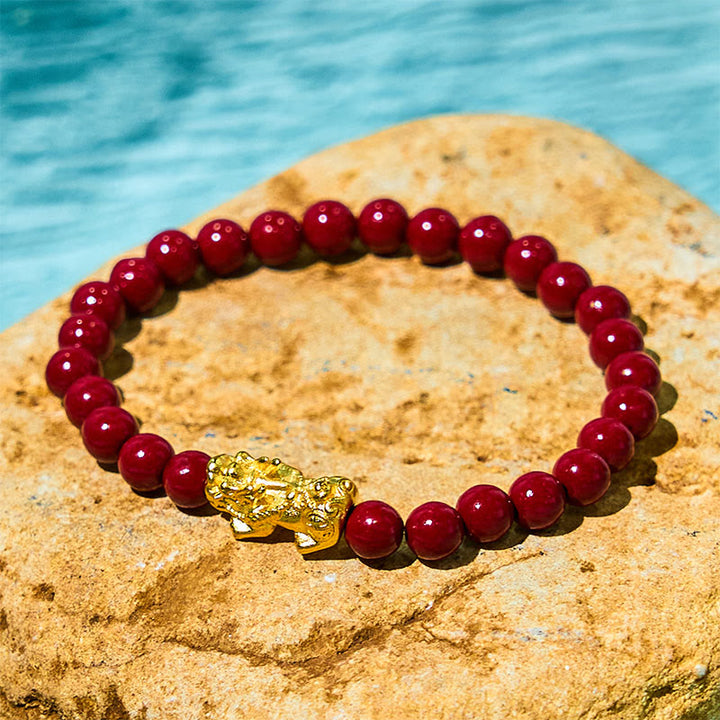 Braccialetto di benedizione Pixiu con perline di cinabro naturale Buddha Stones