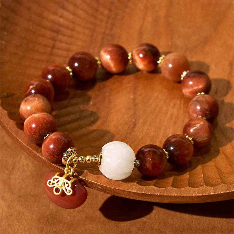Braccialetto Buddha Stones Natural Red Tiger Eye Pumpkin Calm