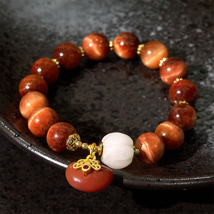Braccialetto Buddha Stones Natural Red Tiger Eye Pumpkin Calm