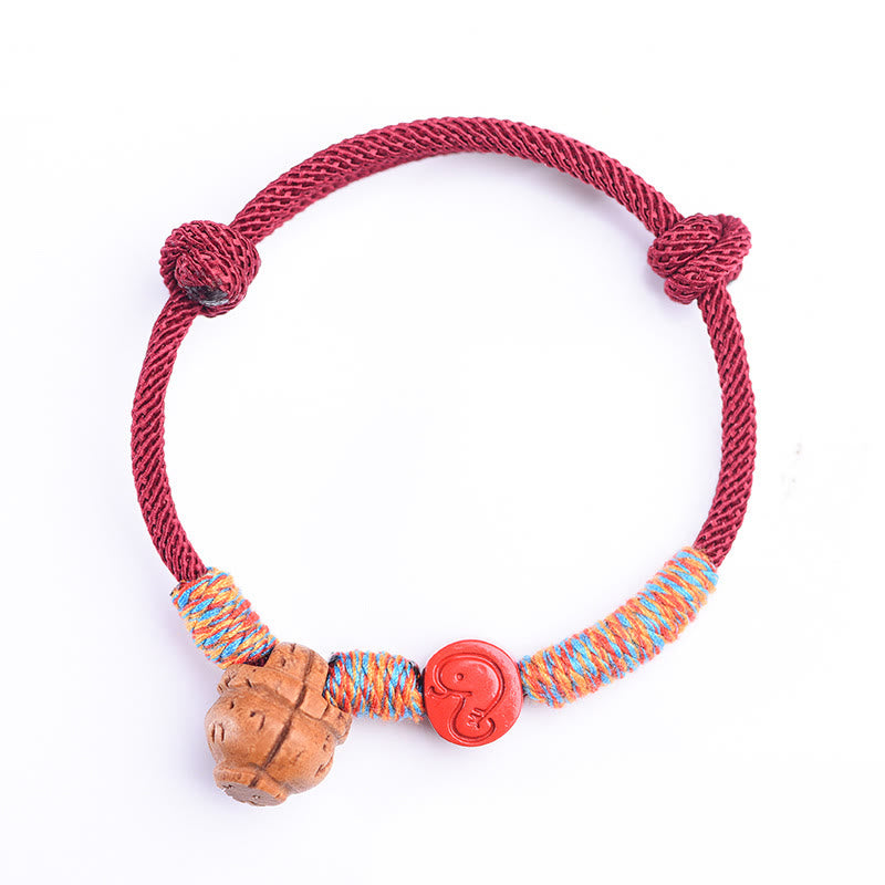 Braccialetto della fortuna fatto a mano con Buddha Stones, zodiaco cinese, filo rosso, nocciolo di pesca, cinabro