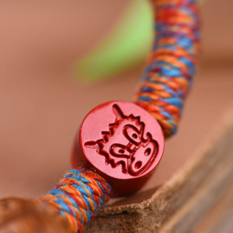 Braccialetto della fortuna fatto a mano con Buddha Stones, zodiaco cinese, filo rosso, nocciolo di pesca, cinabro