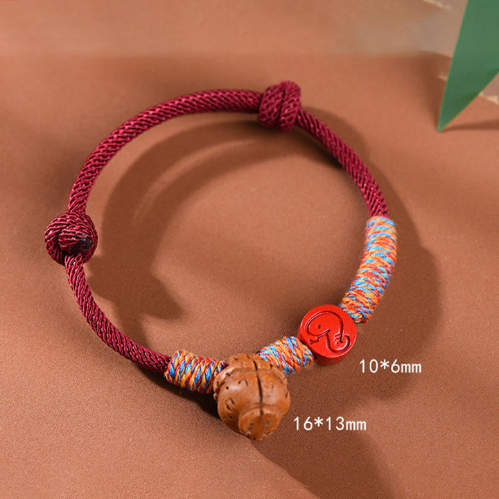 Braccialetto della fortuna fatto a mano con Buddha Stones, zodiaco cinese, filo rosso, nocciolo di pesca, cinabro