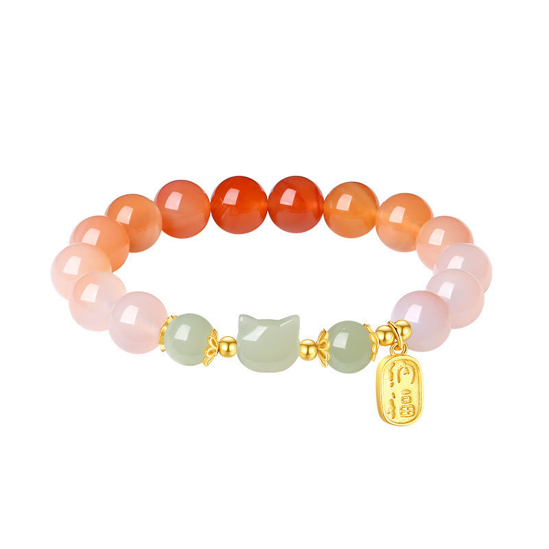 Braccialetto di fiducia in argento sterling 925 con agata rossa e giada Hetian, carattere Cat Fu, Buddha Stones - image 11