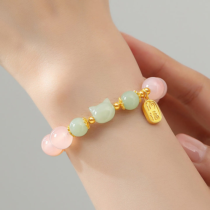 Braccialetto di fiducia in argento sterling 925 con agata rossa e giada Hetian, carattere Cat Fu, Buddha Stones - image 3