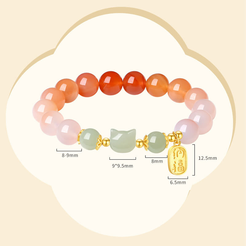 Braccialetto di fiducia in argento sterling 925 con agata rossa e giada Hetian, carattere Cat Fu, Buddha Stones - image 10