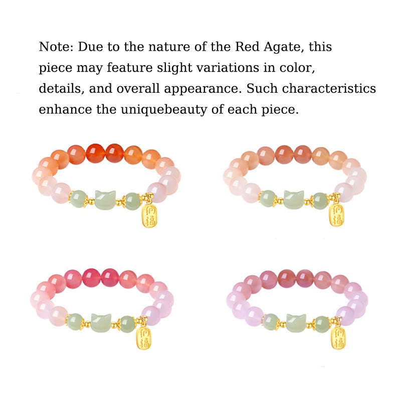 Braccialetto di fiducia in argento sterling 925 con agata rossa e giada Hetian, carattere Cat Fu, Buddha Stones - image 12