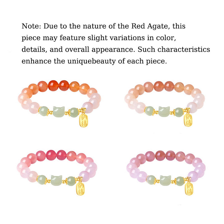 Braccialetto di fiducia in argento sterling 925 con agata rossa e giada Hetian, carattere Cat Fu, Buddha Stones - image 12