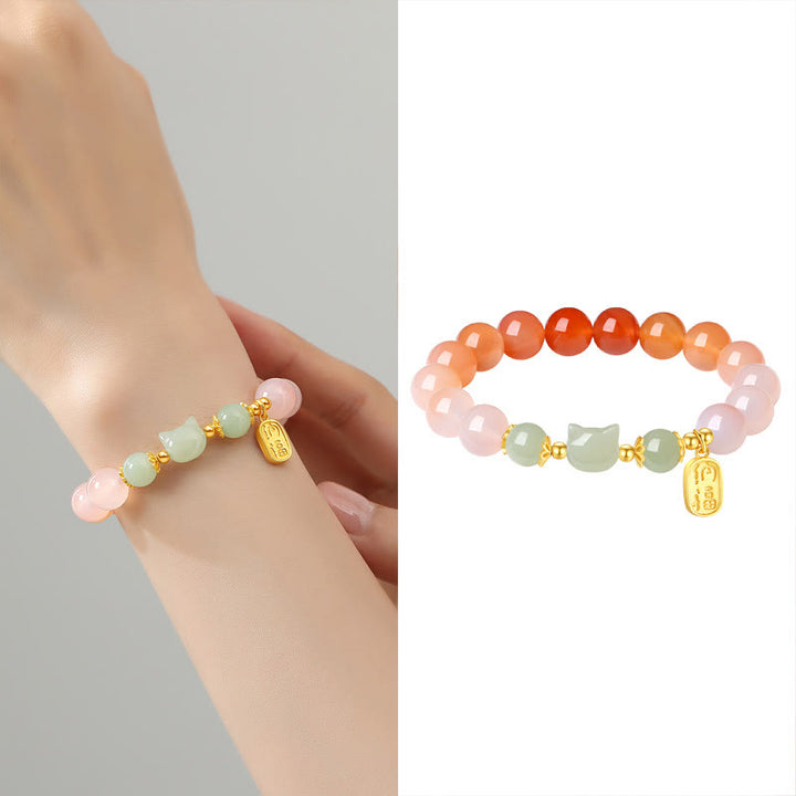 Braccialetto di fiducia in argento sterling 925 con agata rossa e giada Hetian, carattere Cat Fu, Buddha Stones - image 9