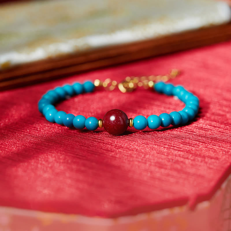 Bracciale di purificazione in argento sterling 925 con Buddha Stones e cinabro turchese - image 1