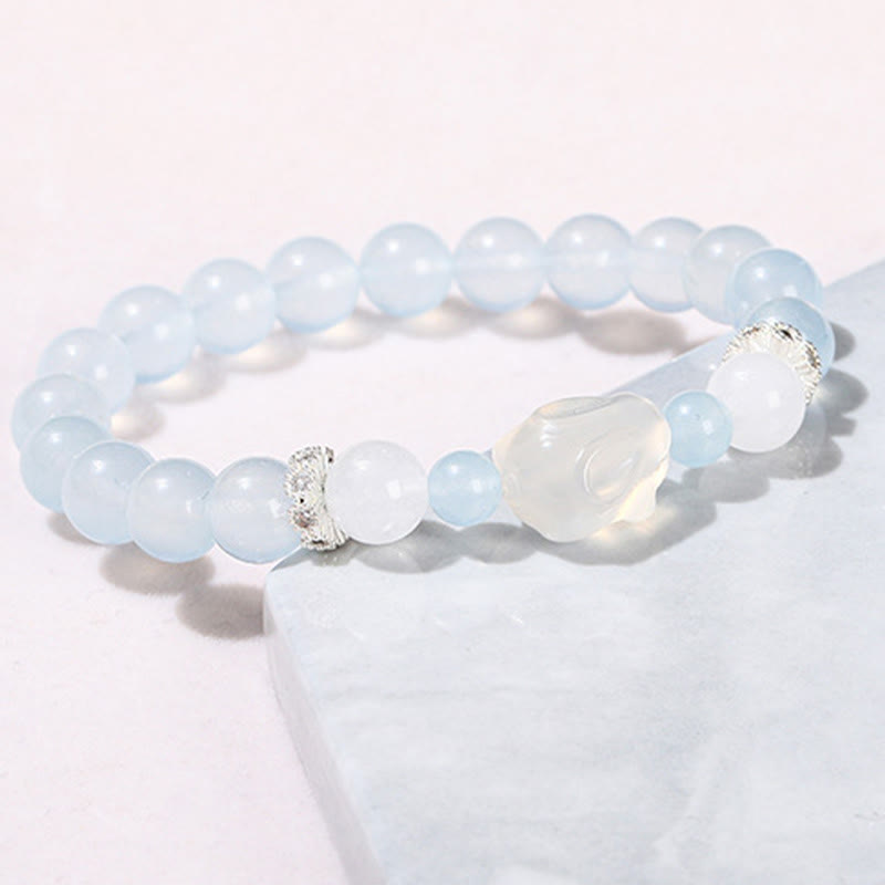 Bracciale Buddha Stones Calcedonio blu Agata bianca Coniglio Equilibrio emotivo