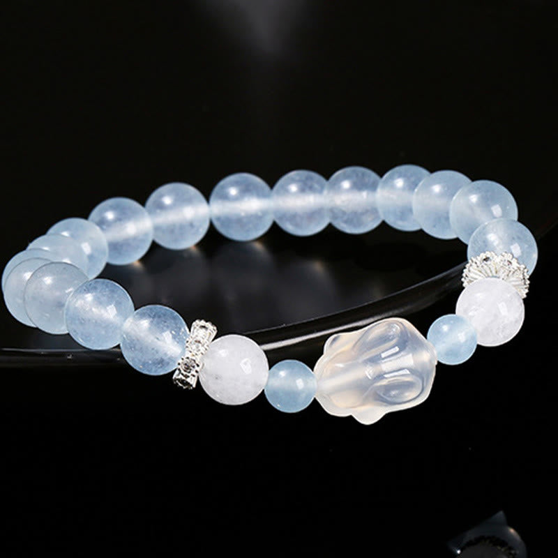 Bracciale Buddha Stones Calcedonio blu Agata bianca Coniglio Equilibrio emotivo