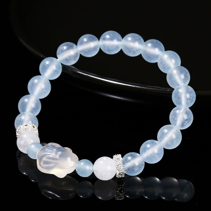 Bracciale Buddha Stones Calcedonio blu Agata bianca Coniglio Equilibrio emotivo