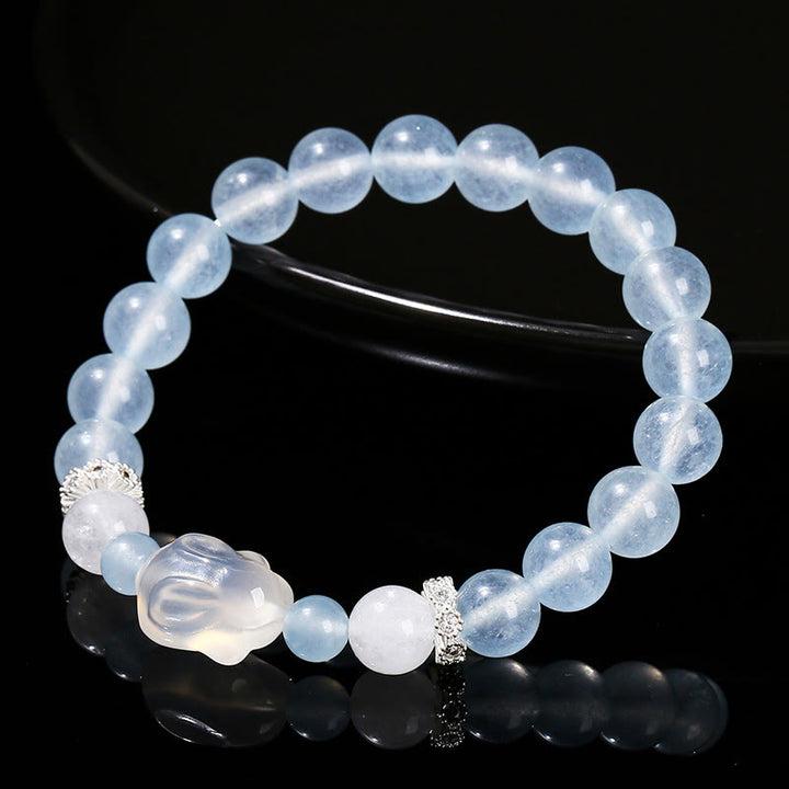 Bracciale Buddha Stones Calcedonio blu Agata bianca Coniglio Equilibrio emotivo