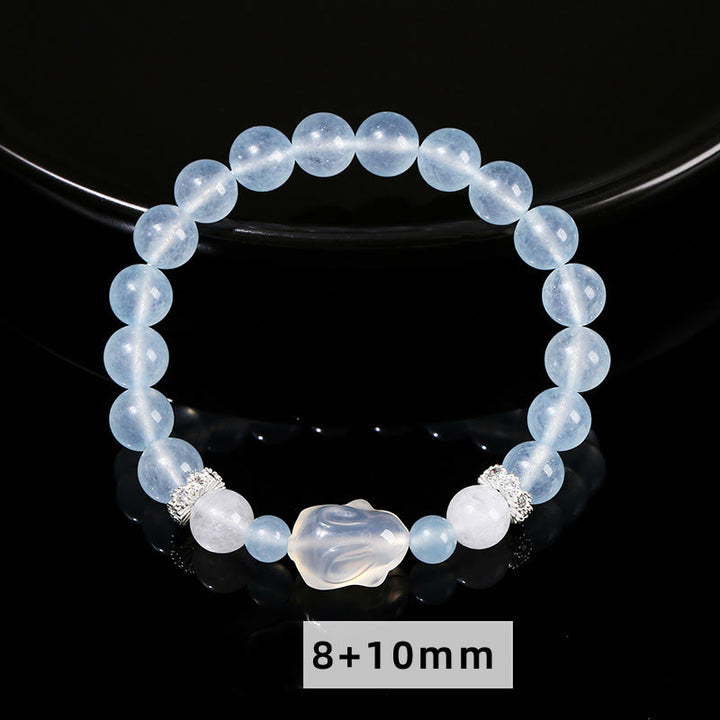 Bracciale Buddha Stones Calcedonio blu Agata bianca Coniglio Equilibrio emotivo