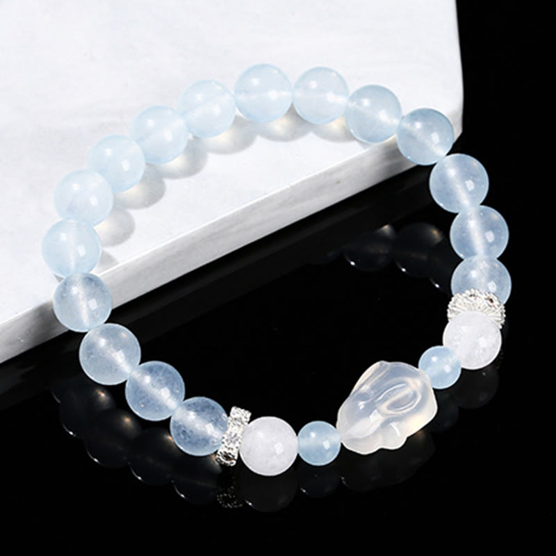 Bracciale Buddha Stones Calcedonio blu Agata bianca Coniglio Equilibrio emotivo