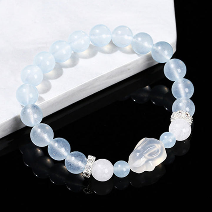 Bracciale Buddha Stones Calcedonio blu Agata bianca Coniglio Equilibrio emotivo