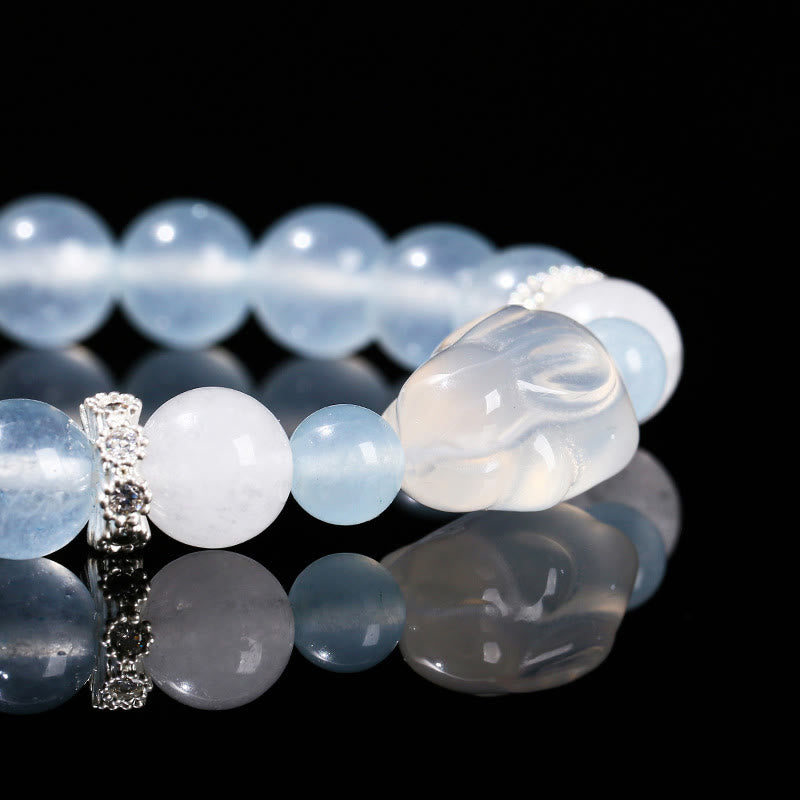 Bracciale Buddha Stones Calcedonio blu Agata bianca Coniglio Equilibrio emotivo