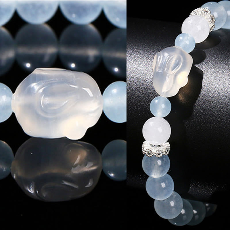 Bracciale Buddha Stones Calcedonio blu Agata bianca Coniglio Equilibrio emotivo