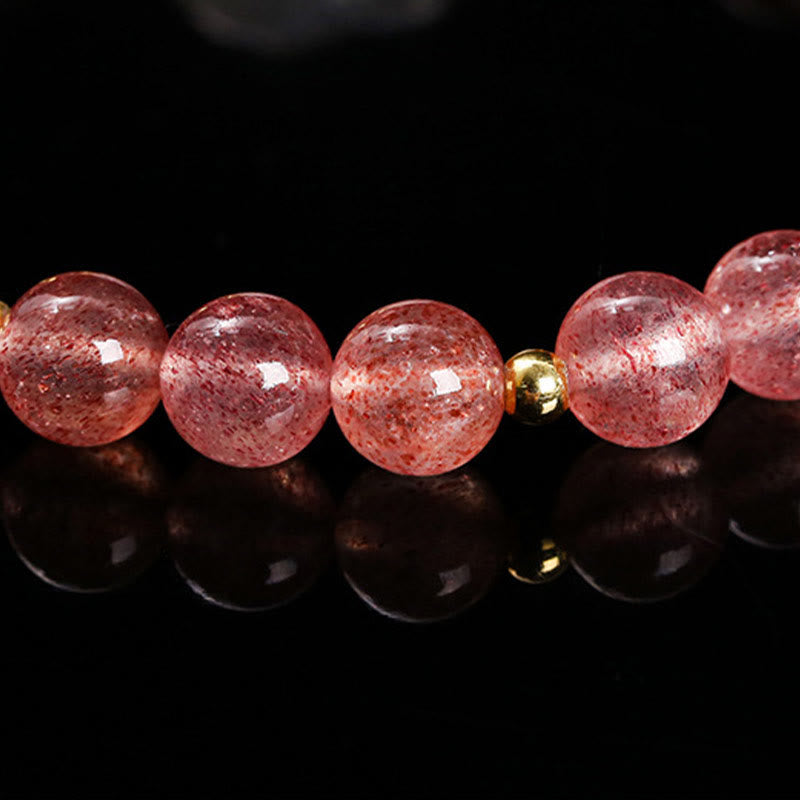 Braccialetto di guarigione naturale in quarzo fragola e agata con coniglio Buddha Stones