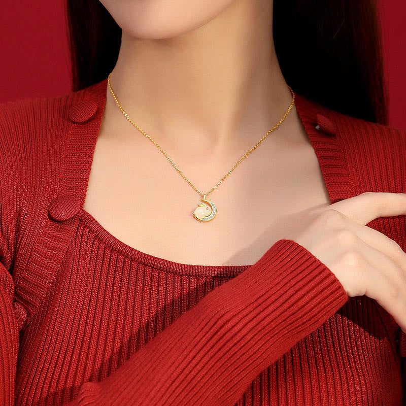 Buddha Stones 925 Sterling Silver Hetian Giada Bianca Coniglio Crescent Moon Luck Collana Pendente - image 7