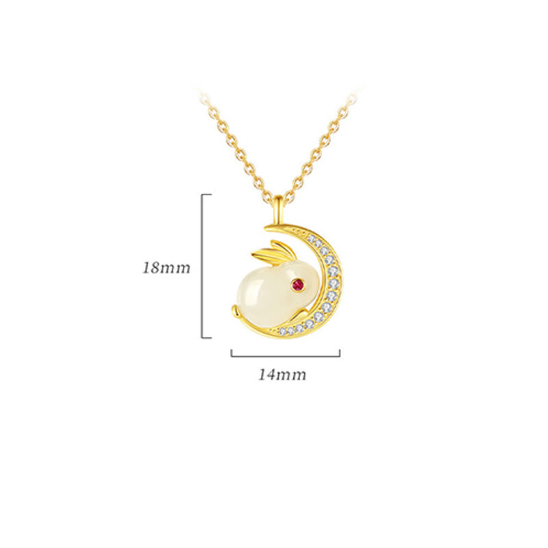 Buddha Stones 925 Sterling Silver Hetian Giada Bianca Coniglio Crescent Moon Luck Collana Pendente - image 13