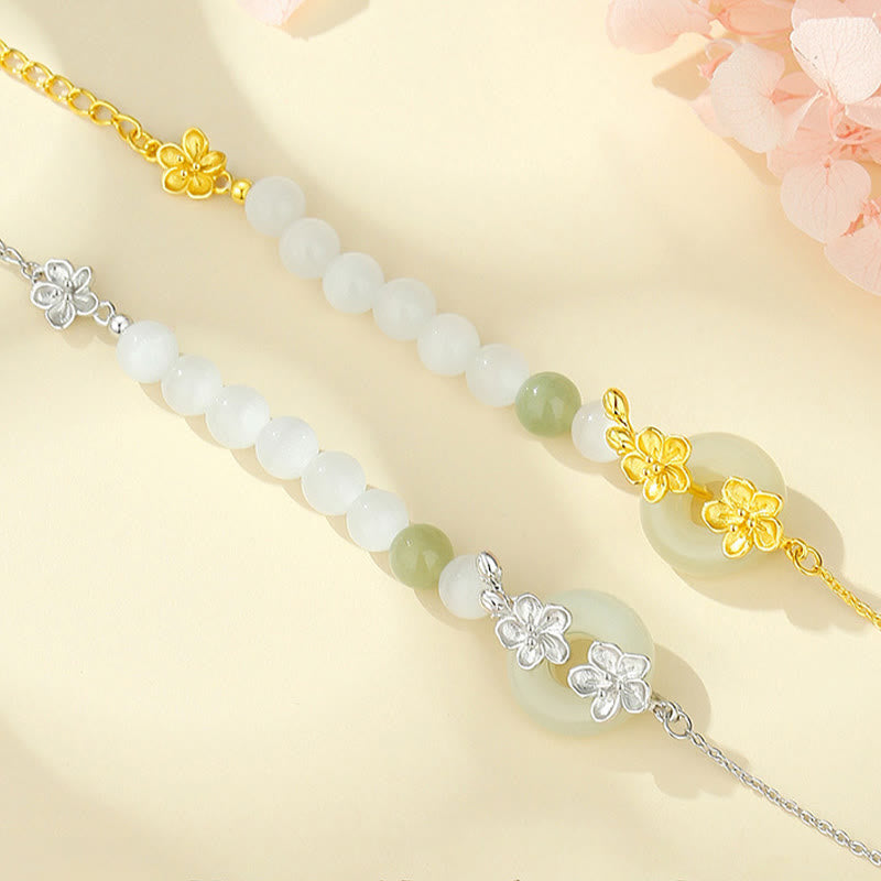 Braccialetto della fortuna con fibbia della pace in giada naturale Hetian in argento sterling 999 Buddha Stones - image 1