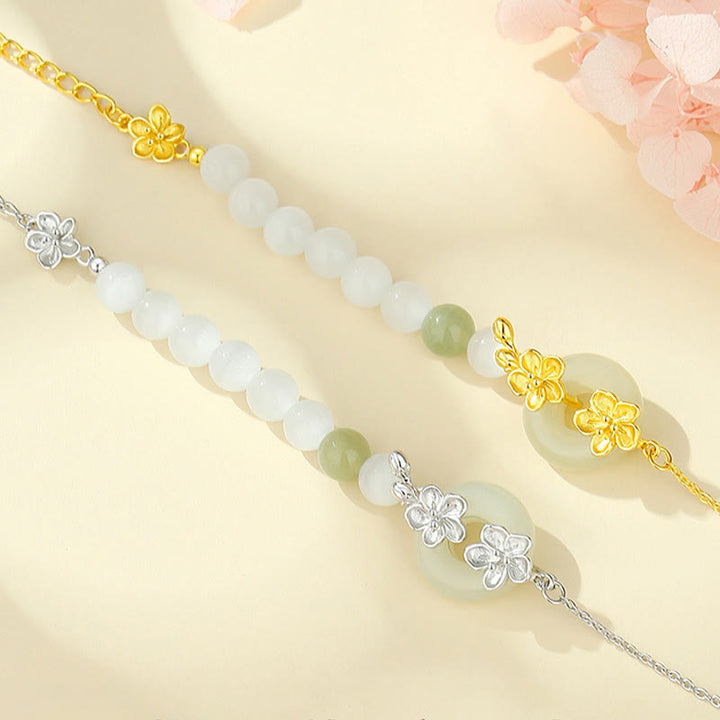 Braccialetto della fortuna con fibbia della pace in giada naturale Hetian in argento sterling 999 Buddha Stones - image 1