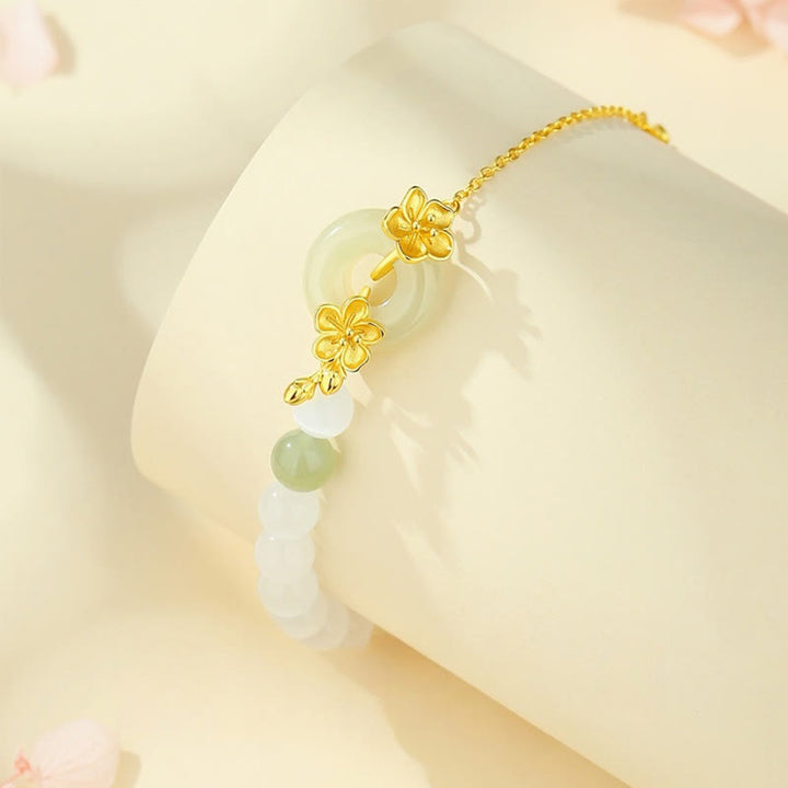 Braccialetto della fortuna con fibbia della pace in giada naturale Hetian in argento sterling 999 Buddha Stones - image 2