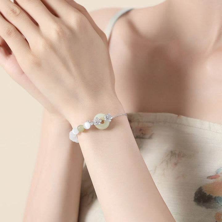 Braccialetto della fortuna con fibbia della pace in giada naturale Hetian in argento sterling 999 Buddha Stones - image 13