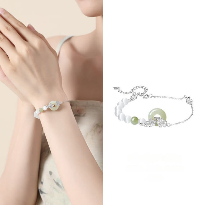 Braccialetto della fortuna con fibbia della pace in giada naturale Hetian in argento sterling 999 Buddha Stones - image 14