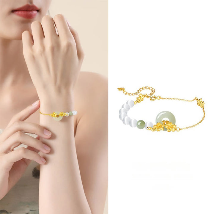Braccialetto della fortuna con fibbia della pace in giada naturale Hetian in argento sterling 999 Buddha Stones - image 4
