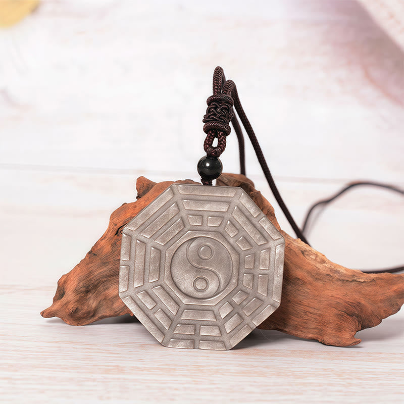 Collana con Buddha Stones, argento, lucentezza, ossidiana, simbolo di Yin e Yang, protezione - Ossidiana argentata - image 1