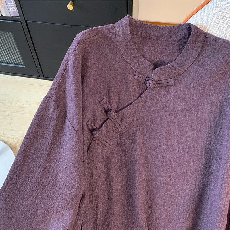 Camicia da donna a maniche lunghe con colletto alla coreana e bottoni a rana, modello casual Buddha Stones. - image 4
