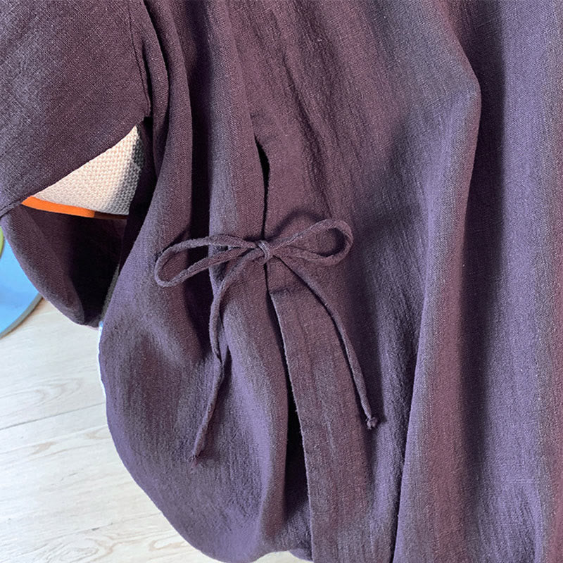 Camicia da donna a maniche lunghe con colletto alla coreana e bottoni a rana, modello casual Buddha Stones. - image 5