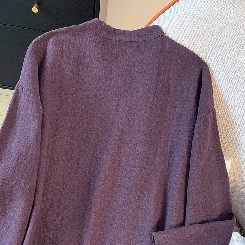 Camicia da donna a maniche lunghe con colletto alla coreana e bottoni a rana, modello casual Buddha Stones. - image 6
