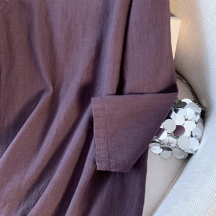 Camicia da donna a maniche lunghe con colletto alla coreana e bottoni a rana, modello casual Buddha Stones. - image 3
