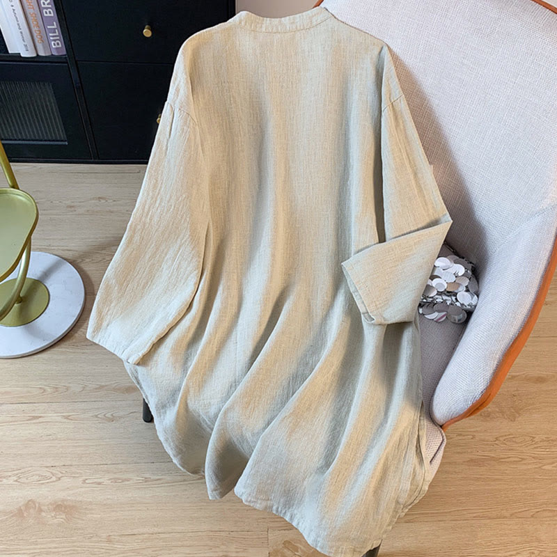 Camicia da donna a maniche lunghe con colletto alla coreana e bottoni a rana, modello casual Buddha Stones. - image 11